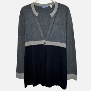 Acrobat Silk Cashmere Cardigan Large Gray Black Colorblock Soft Luxe Lightweight